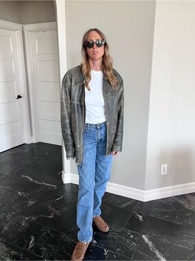 Vintage Marc New York Andrew Marc Dark Brown Leather Jacket M Distressed Y2K 90s